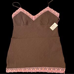 Gold Hawk 100% Silk Lace Cami Chemise Chocolate Pink Tunic NWT Size Medium $180